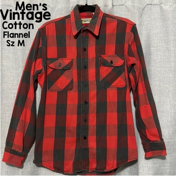 Vintage Other - Men’s Vintage Cotton Flannel-Sz M-Red&Black Buffalo Plaid